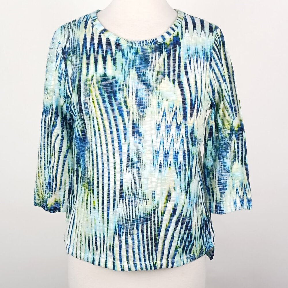 Chico's Womens 1 (Medium/8) Streaky Print 3/4 Sleeve Knit Top